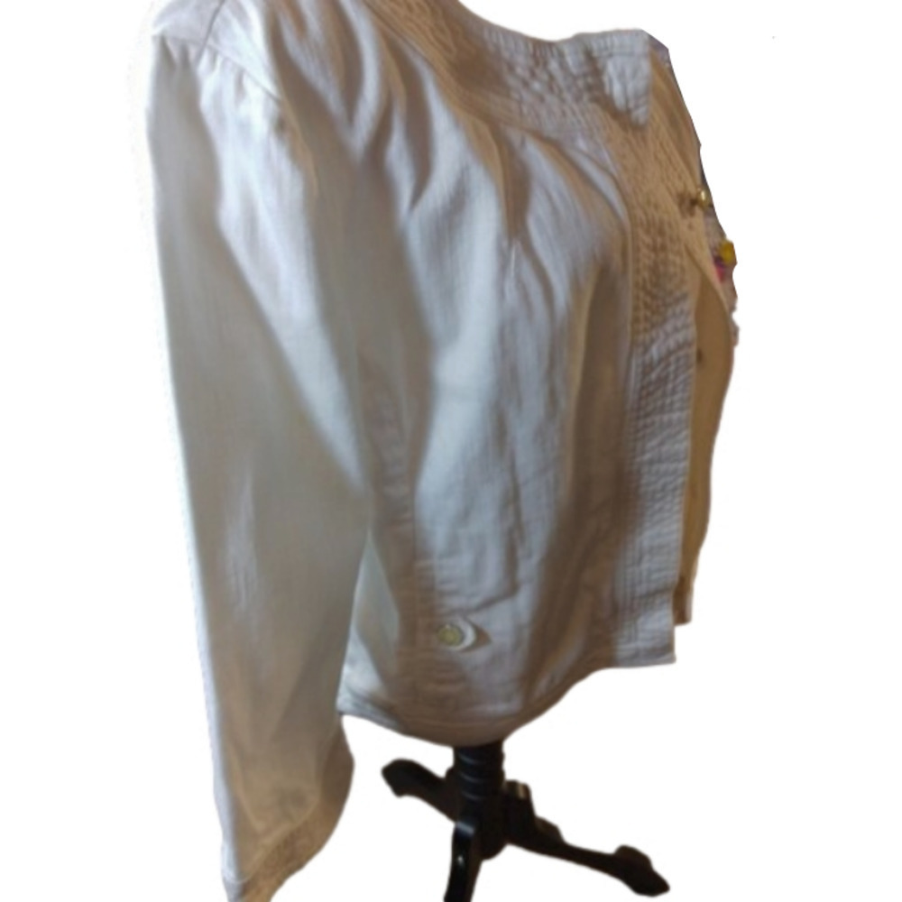 Talbots White Denim Hidden Button 3/4 Sleeve Jacket Size 16 or Large